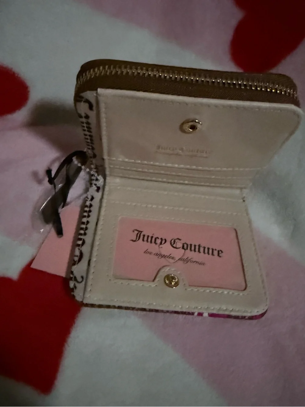 NWT Juicy Couture Pink/Chestnut Cherry Print Zip Wallet